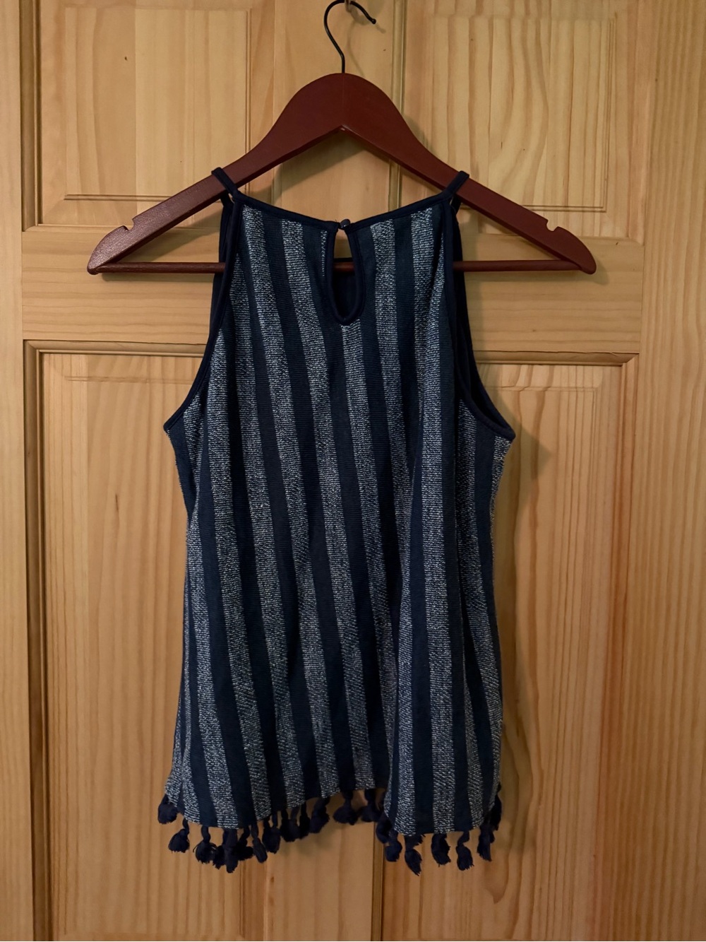THML Navy and Cream Striped Tank with Tassel Trim - Picture 2 of 3